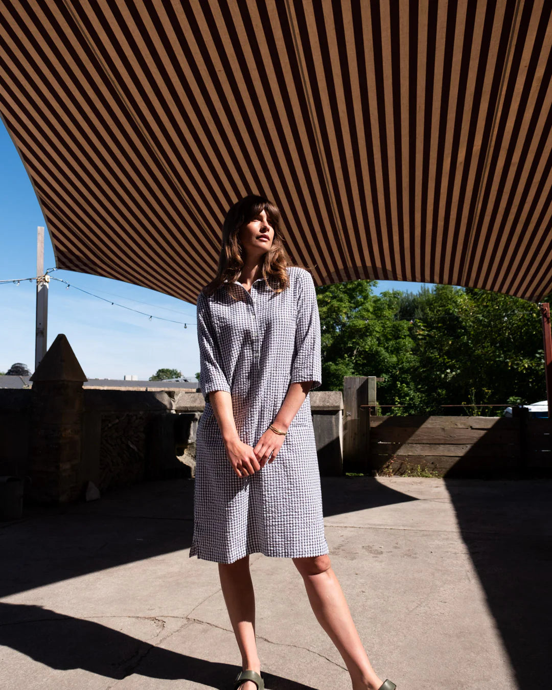 100% Organic Cotton Tara Shirt Dress in Dove Grey Gingham Check