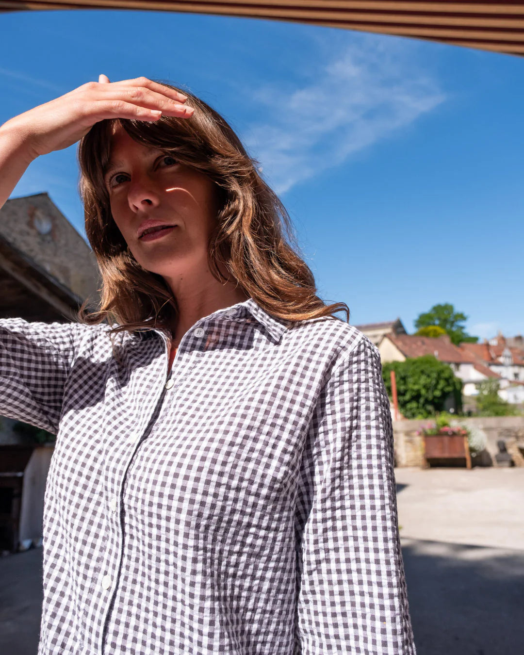 100% Organic Cotton Tara Shirt Dress in Dove Grey Gingham Check