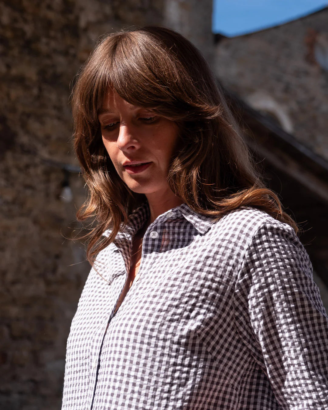 100% Organic Cotton Tara Shirt Dress in Dove Grey Gingham Check