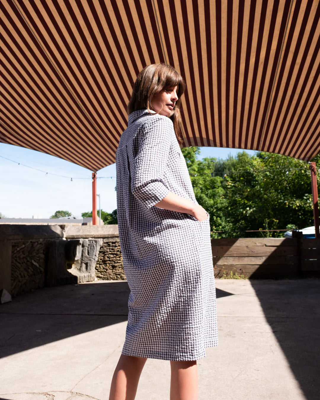 100% Organic Cotton Tara Shirt Dress in Dove Grey Gingham Check
