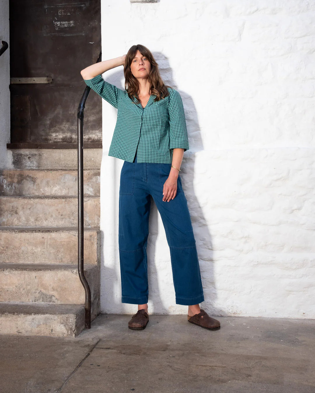 100% Organic Cotton Gina Blouse in Jade Gingham Check