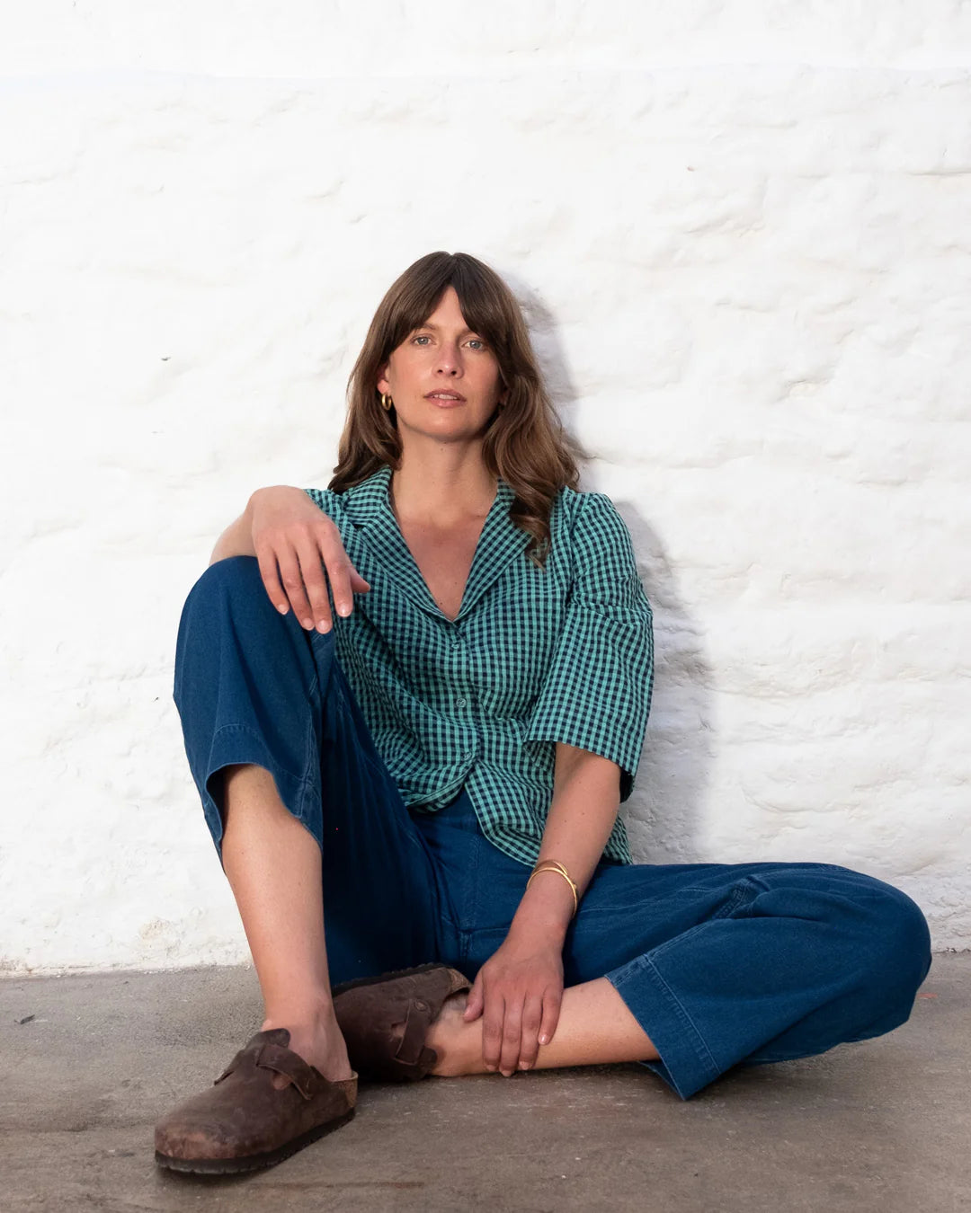 100% Organic Cotton Gina Blouse in Jade Gingham Check