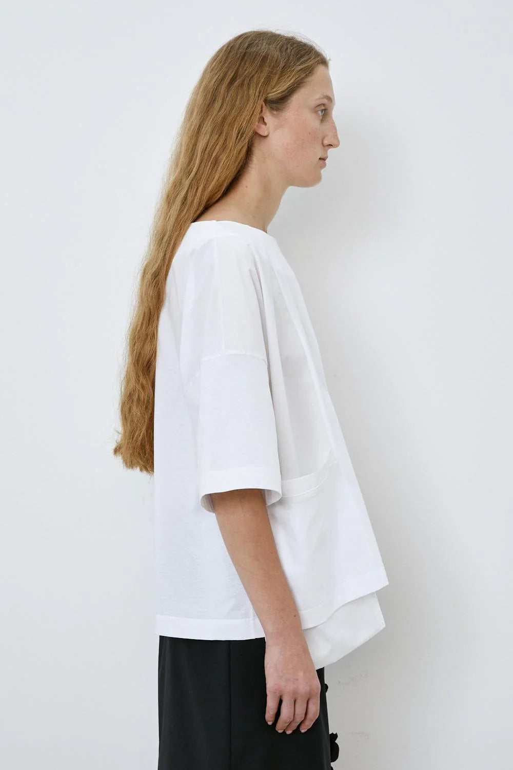 100% Cotton White Oversized Tee with large pocket on front