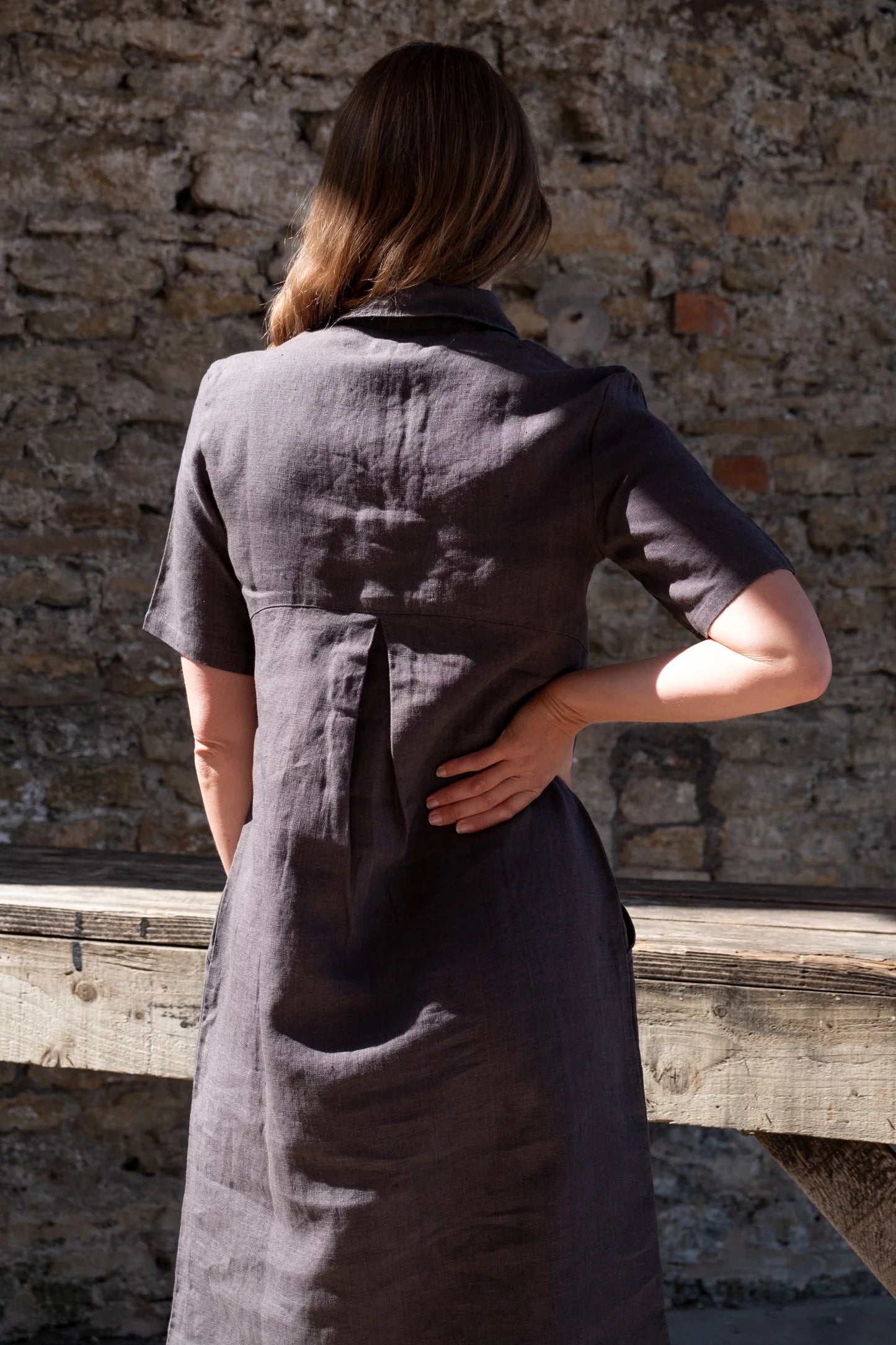 100% Linen Alexa Shirt Dress in Charcoal