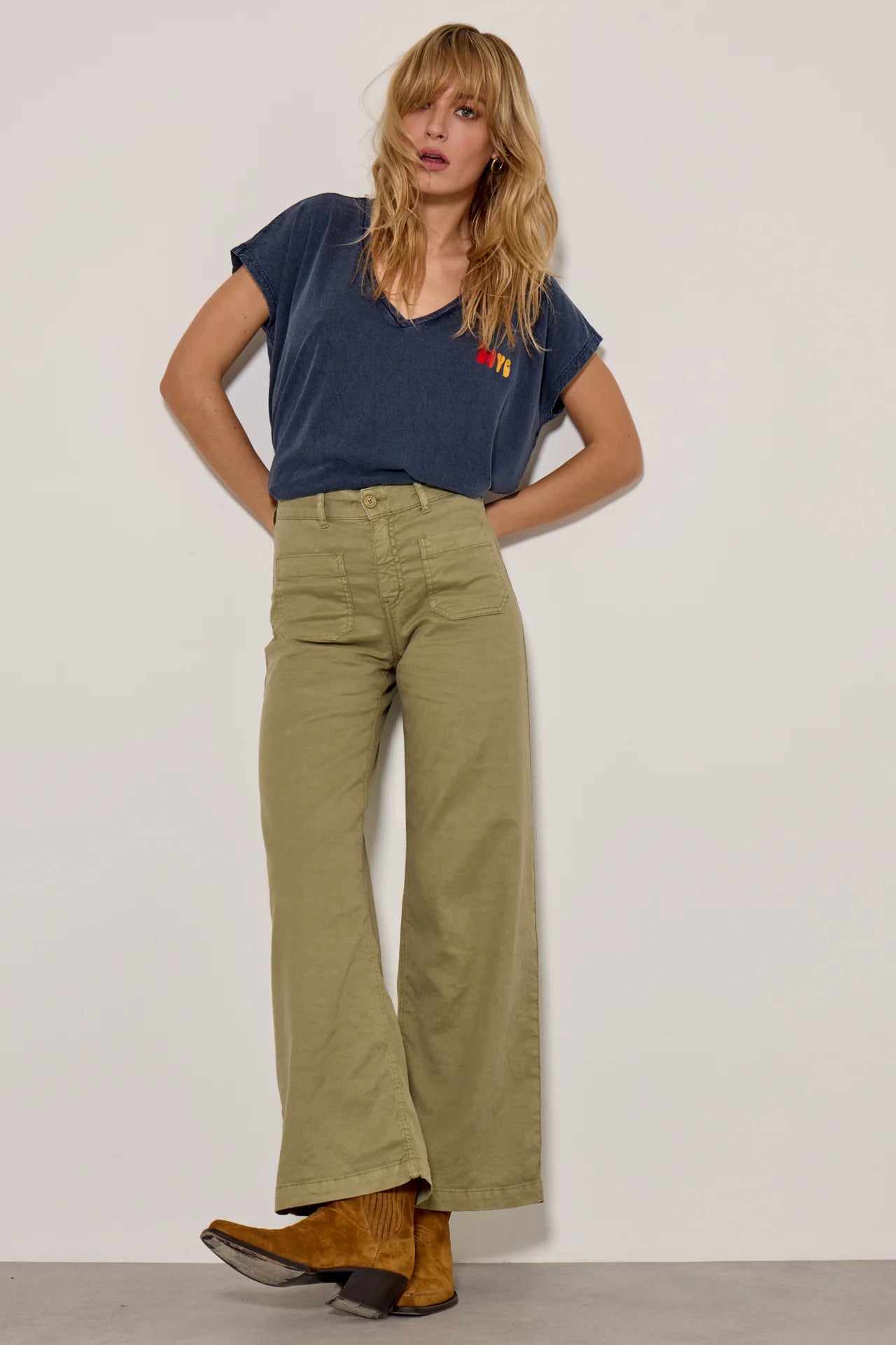 Lucia Linen and Cotton Trousers in Khaki