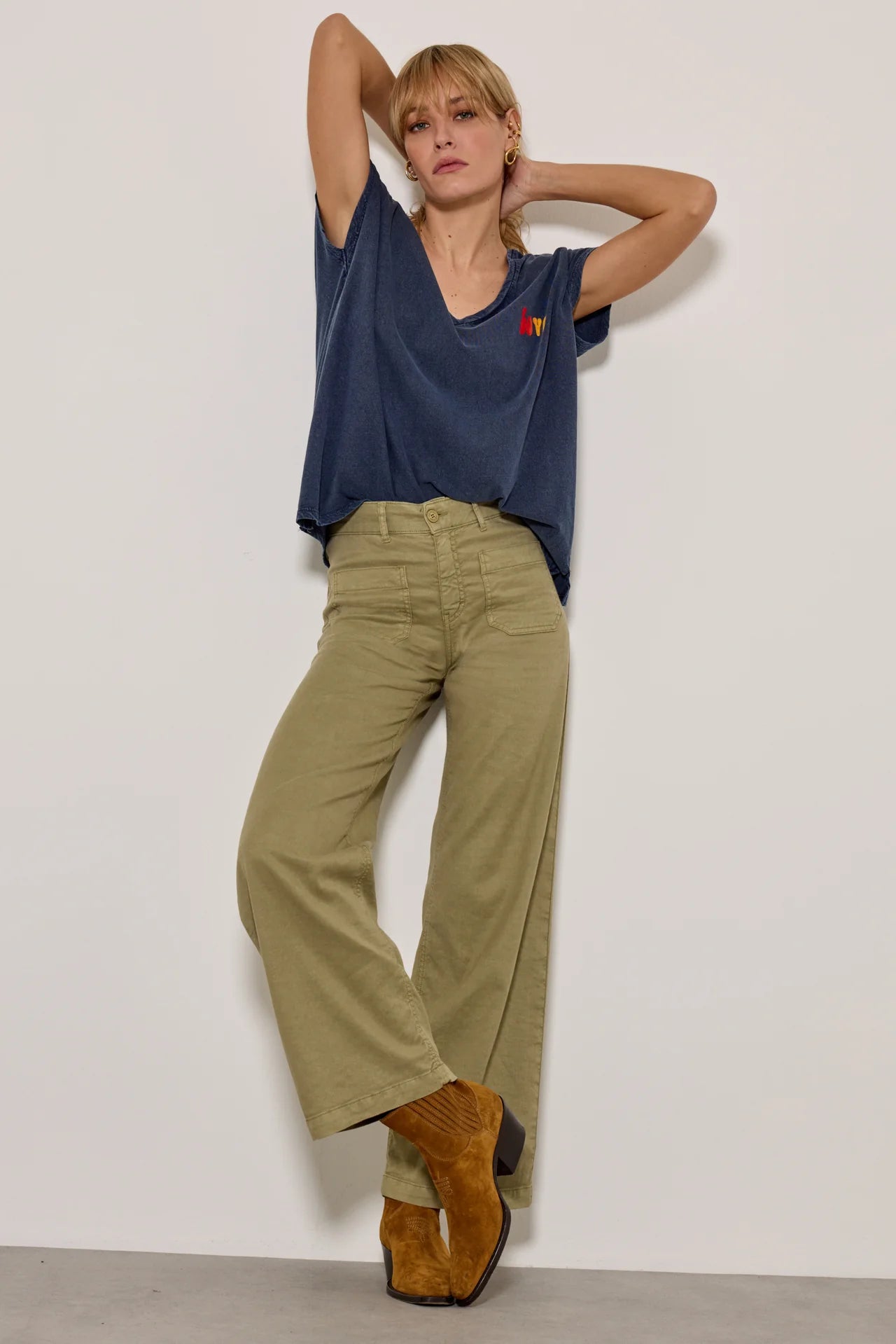Lucia Linen and Cotton Trousers in Khaki