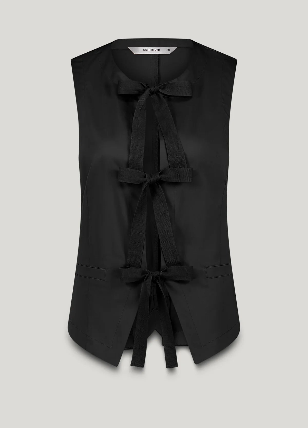 100% Cotton Black Gilet with bow fastening
