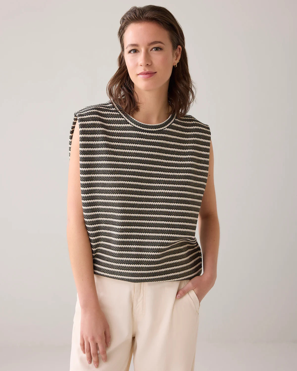 Knitted Sleeveless Top in Black and Ivory