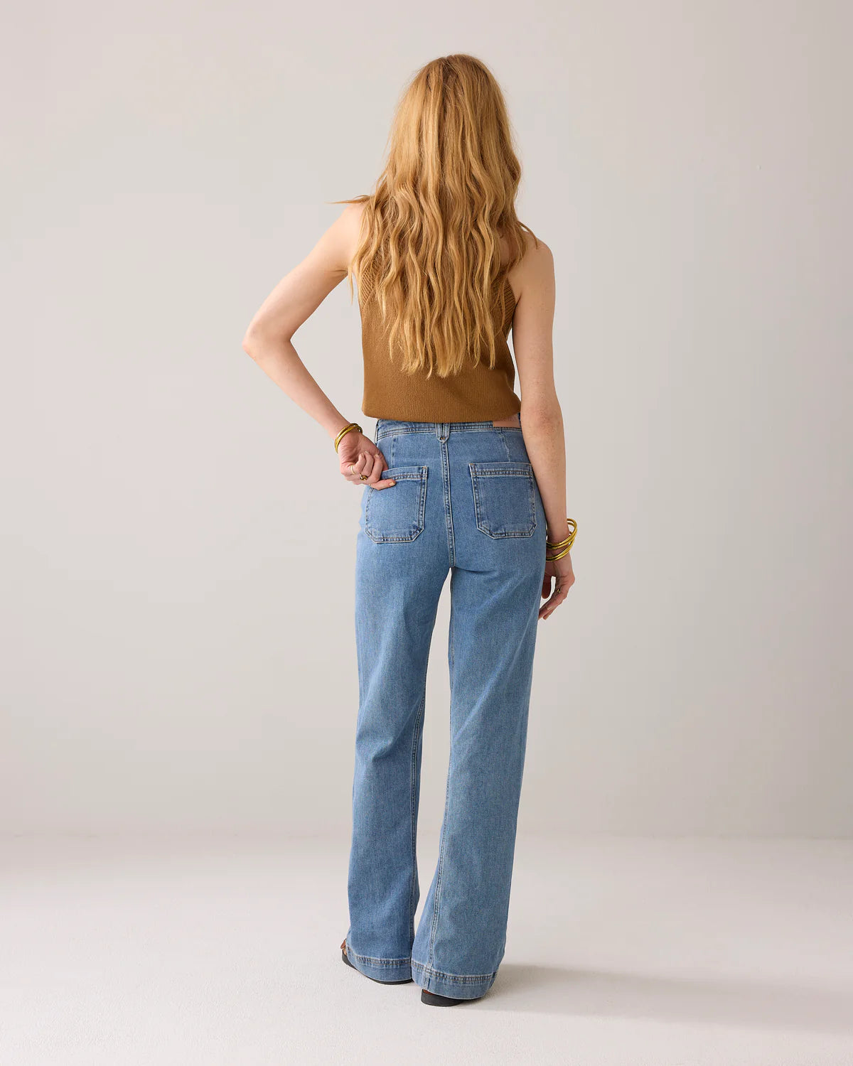 Flared Denim Jeans in Vintage Blue