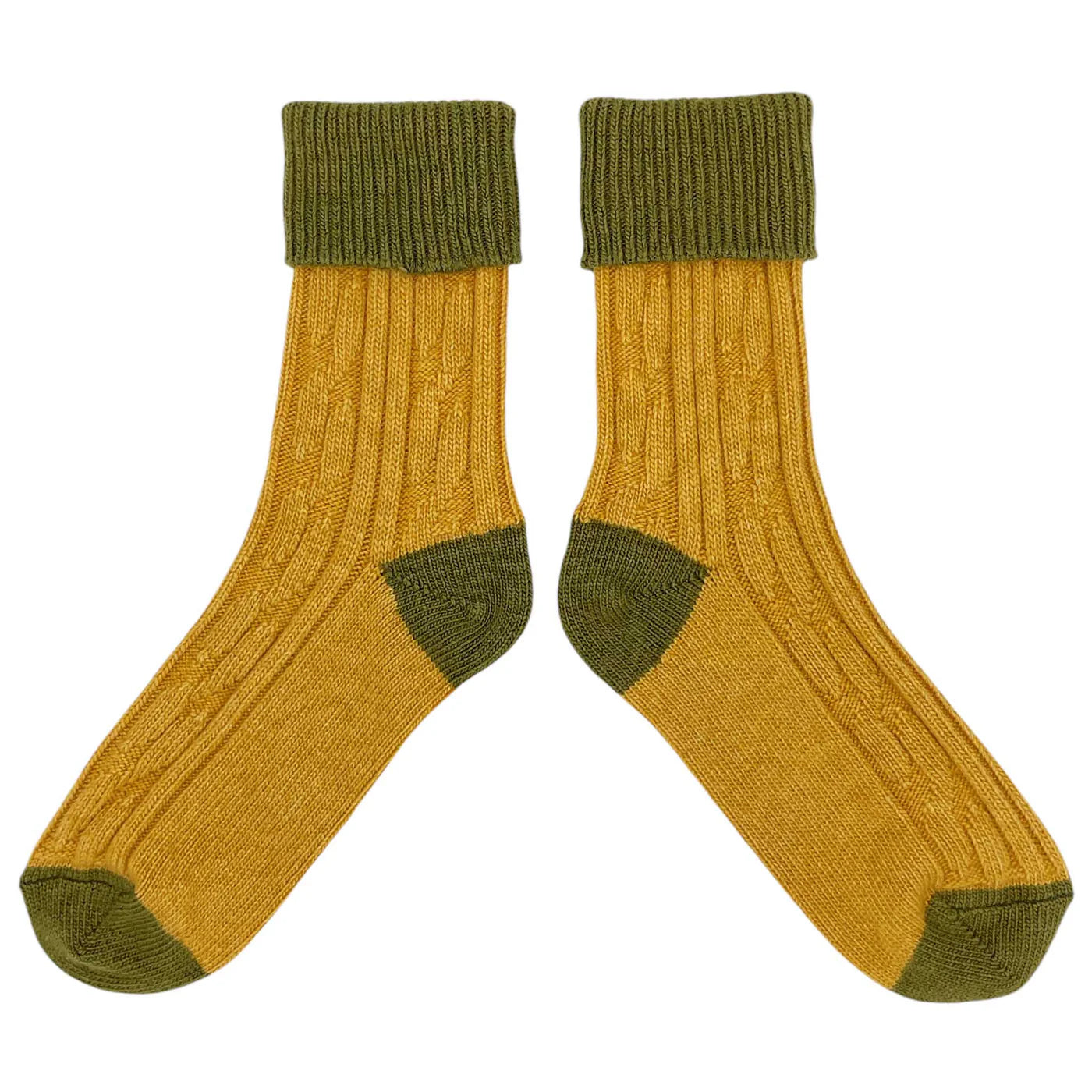 Cashmere Blend Socks in Mustard and Olive Green