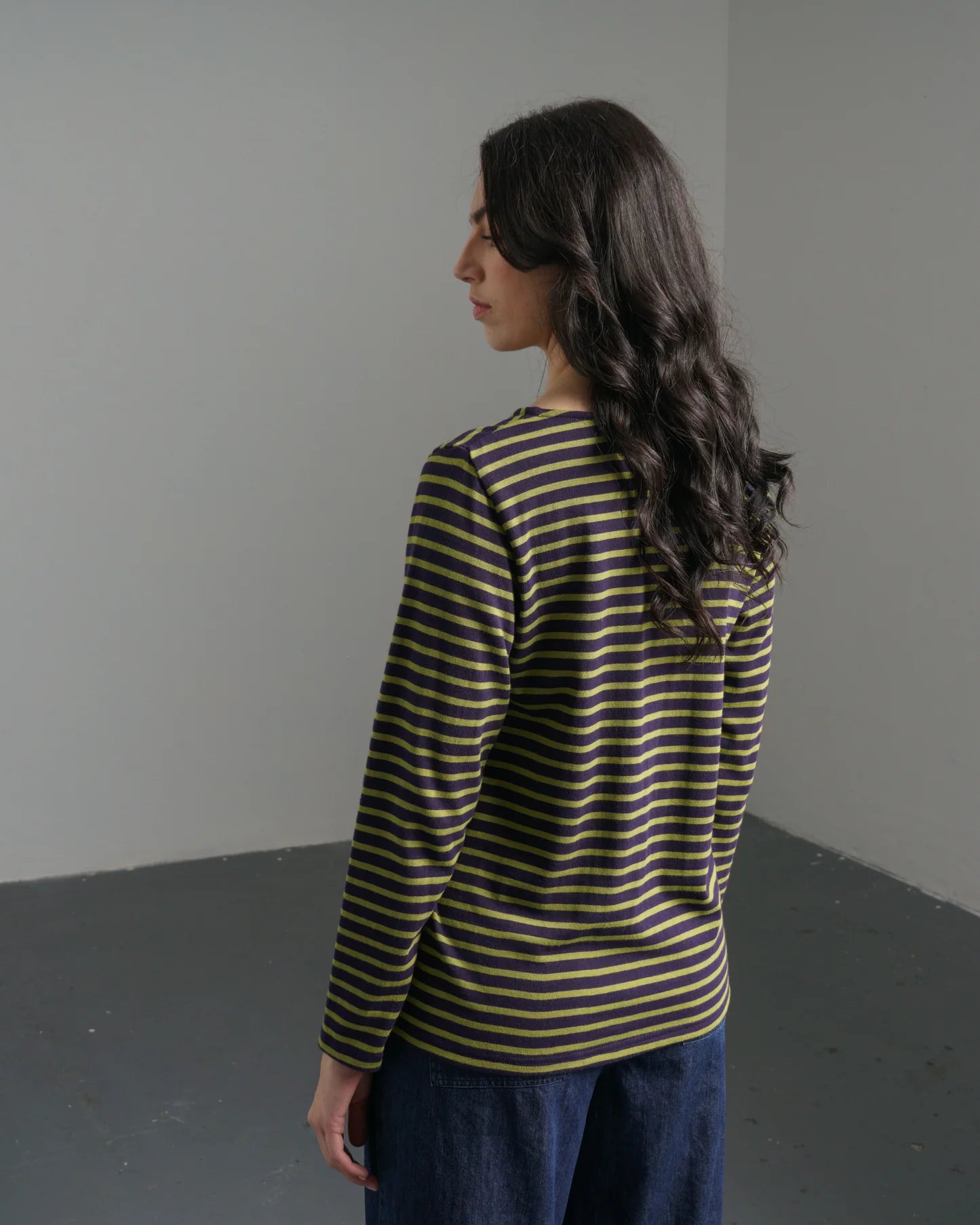 100% Organic Cotton Sailor T in Navy and Green Stripe