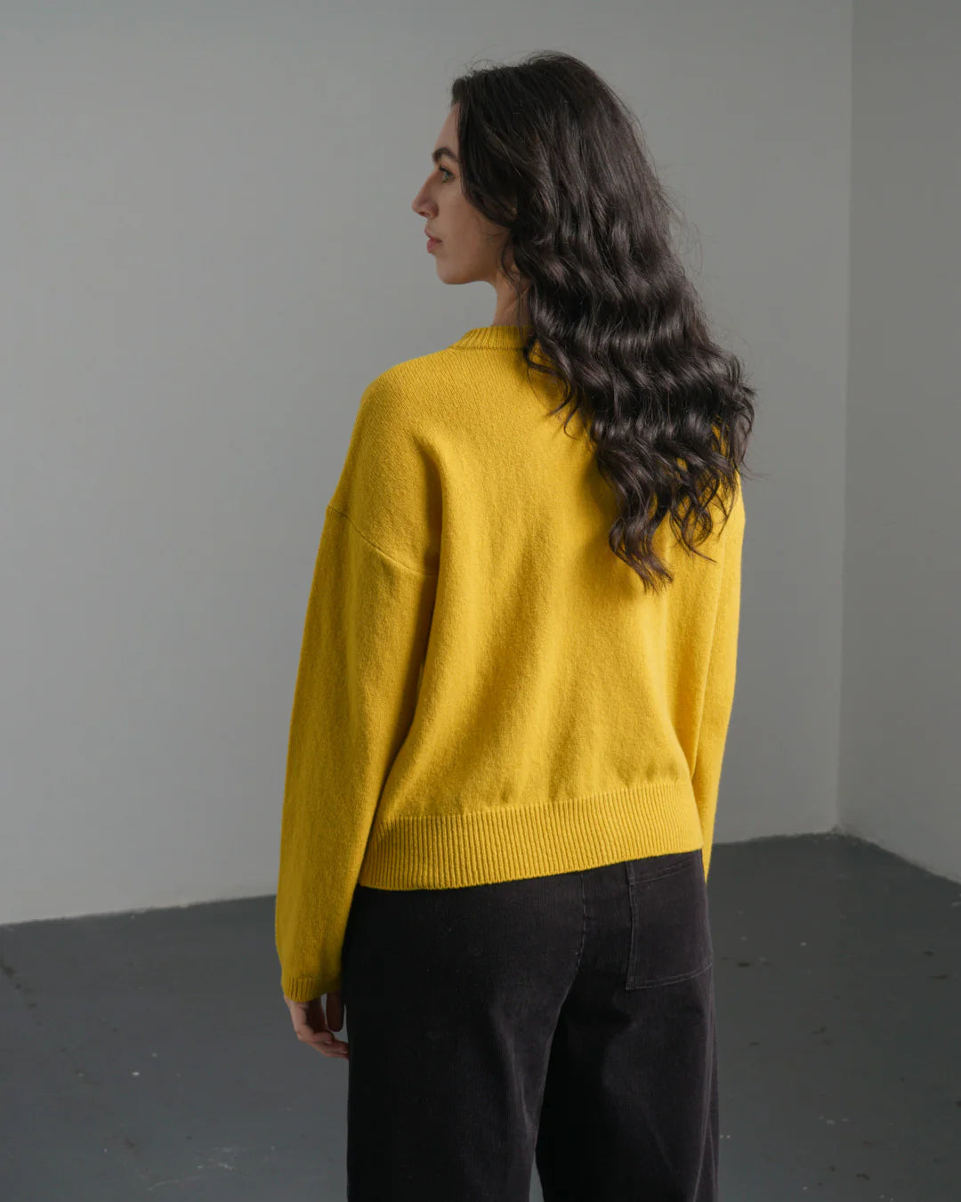 Mira Cropped Cardigan 100% Merino Wool in Piccalilli