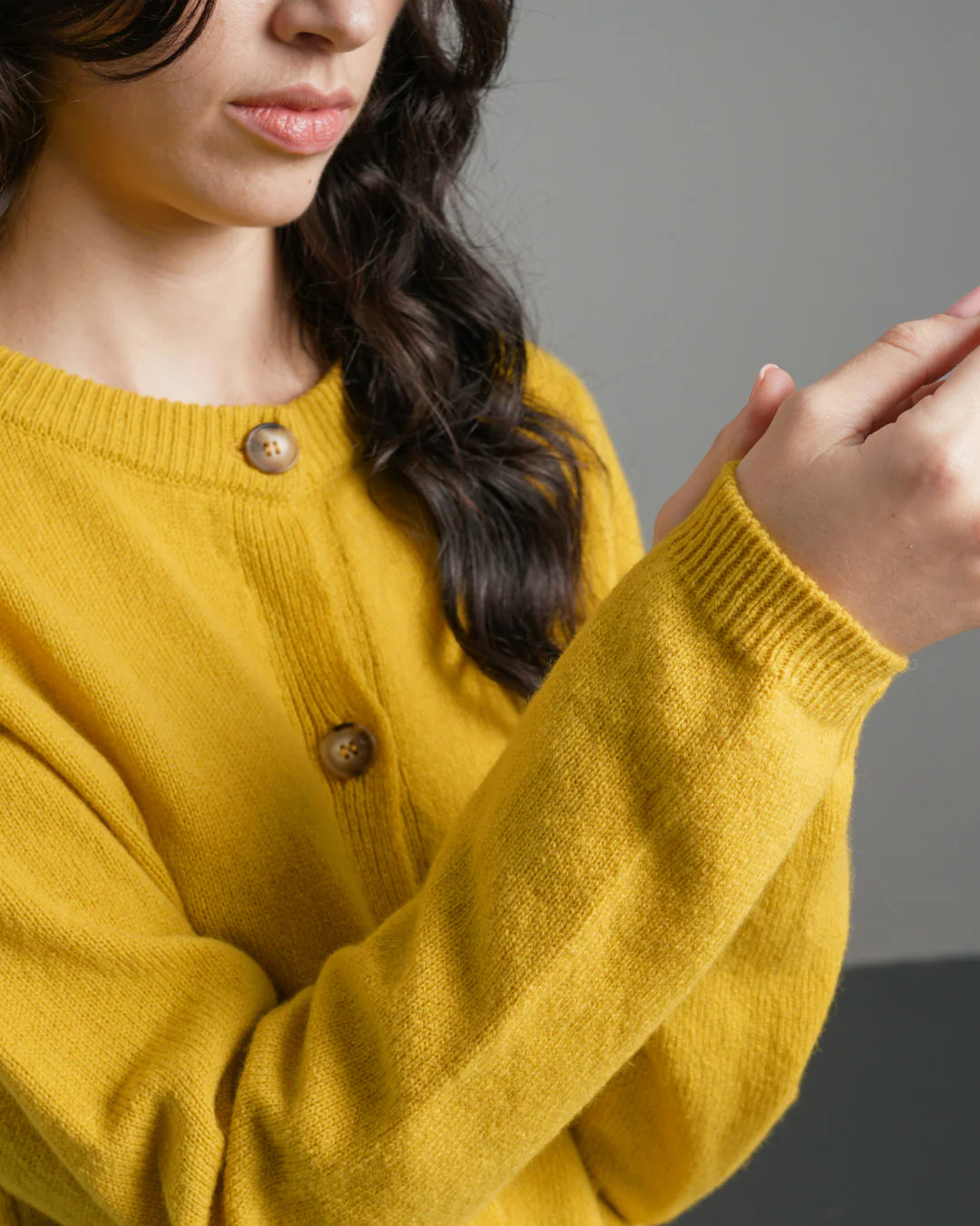 Mira Cropped Cardigan 100% Merino Wool in Piccalilli