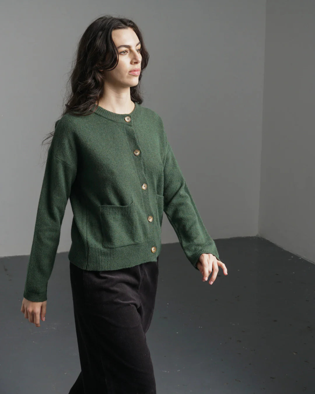 Mira Cropped Cardigan 100% Merino Wool in Rosemary