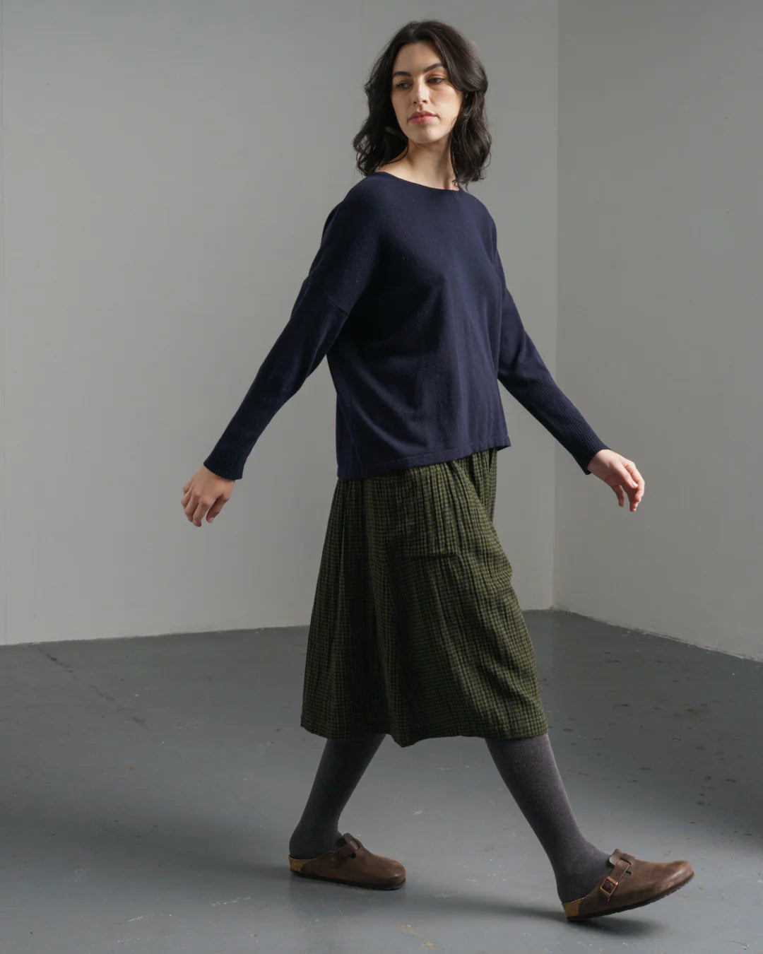 Nora Skirt 100% cotton in Olive Check
