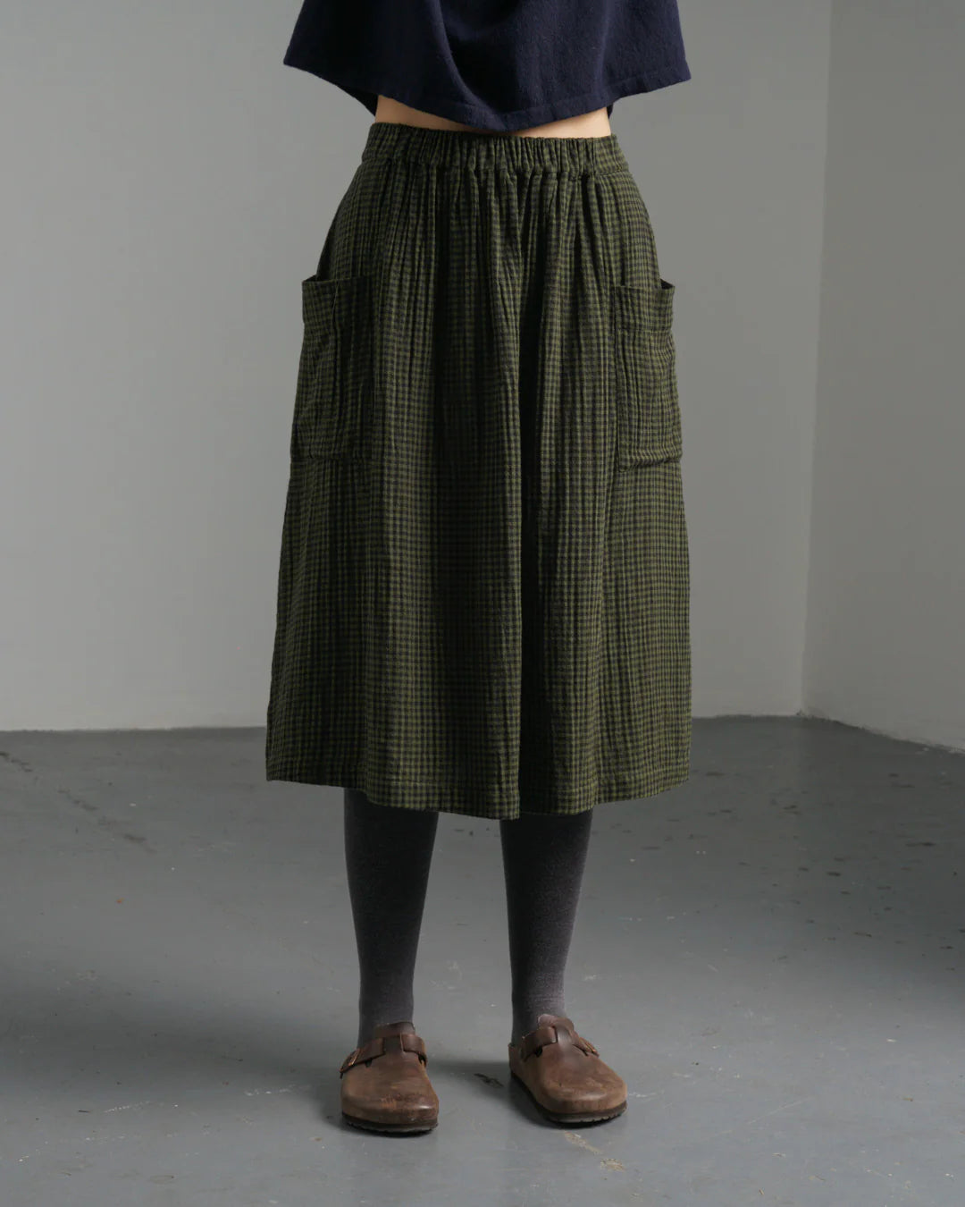 Nora Skirt 100% cotton in Olive Check