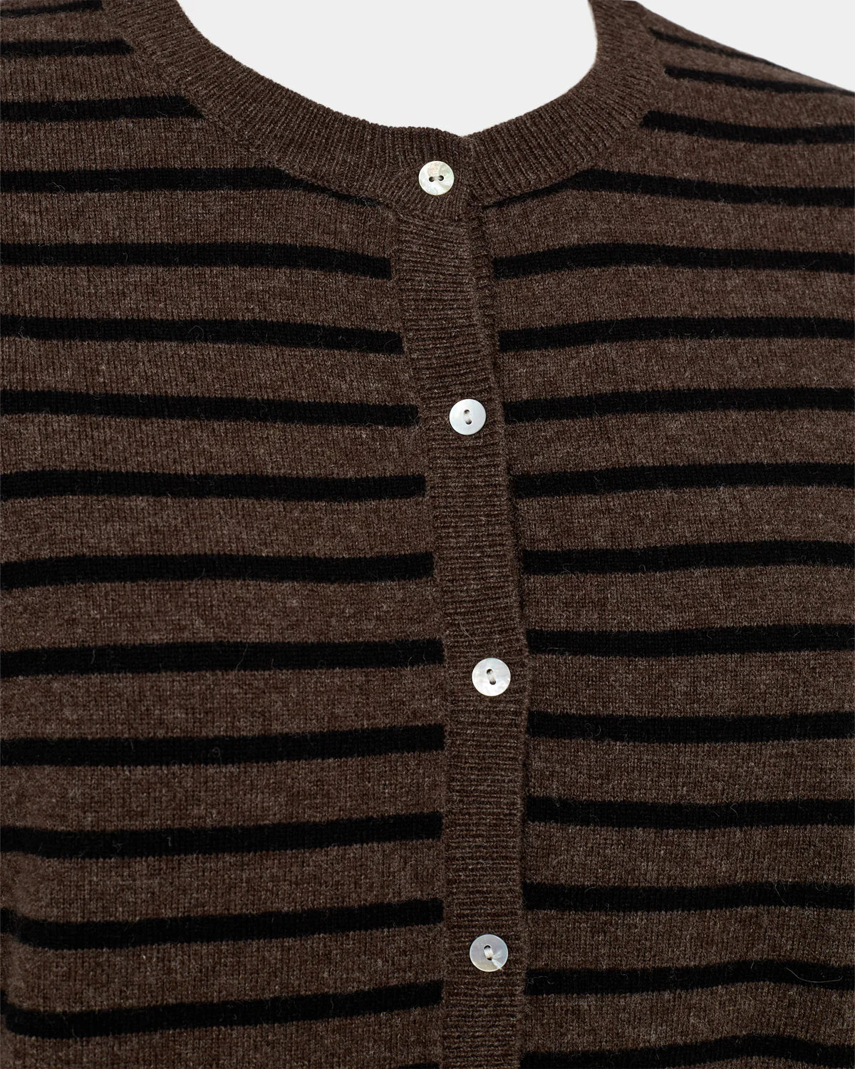 100% Merino Cardigan in Dark Brown and Black Stripe