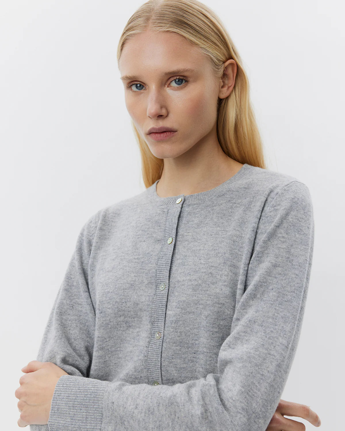 100% Merino Cardigan in Grey Melange