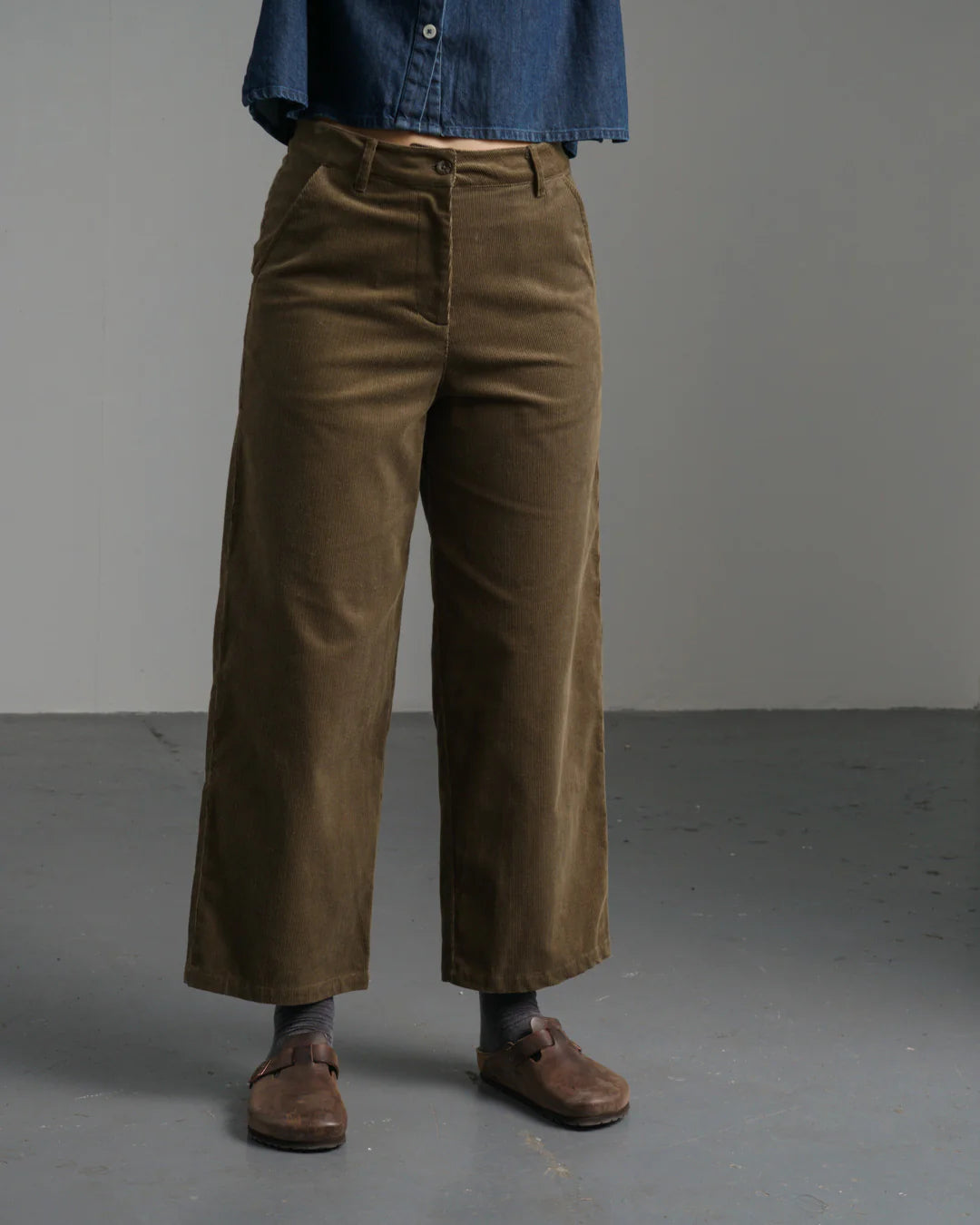 Harper Wide Leg Cord Trousers in Dark Sand