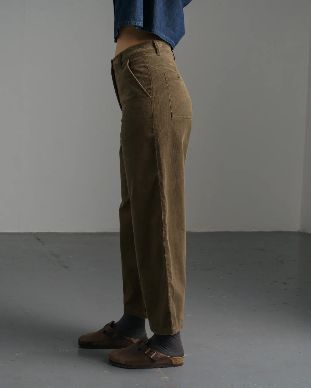 Harper Wide Leg Cord Trousers in Dark Sand