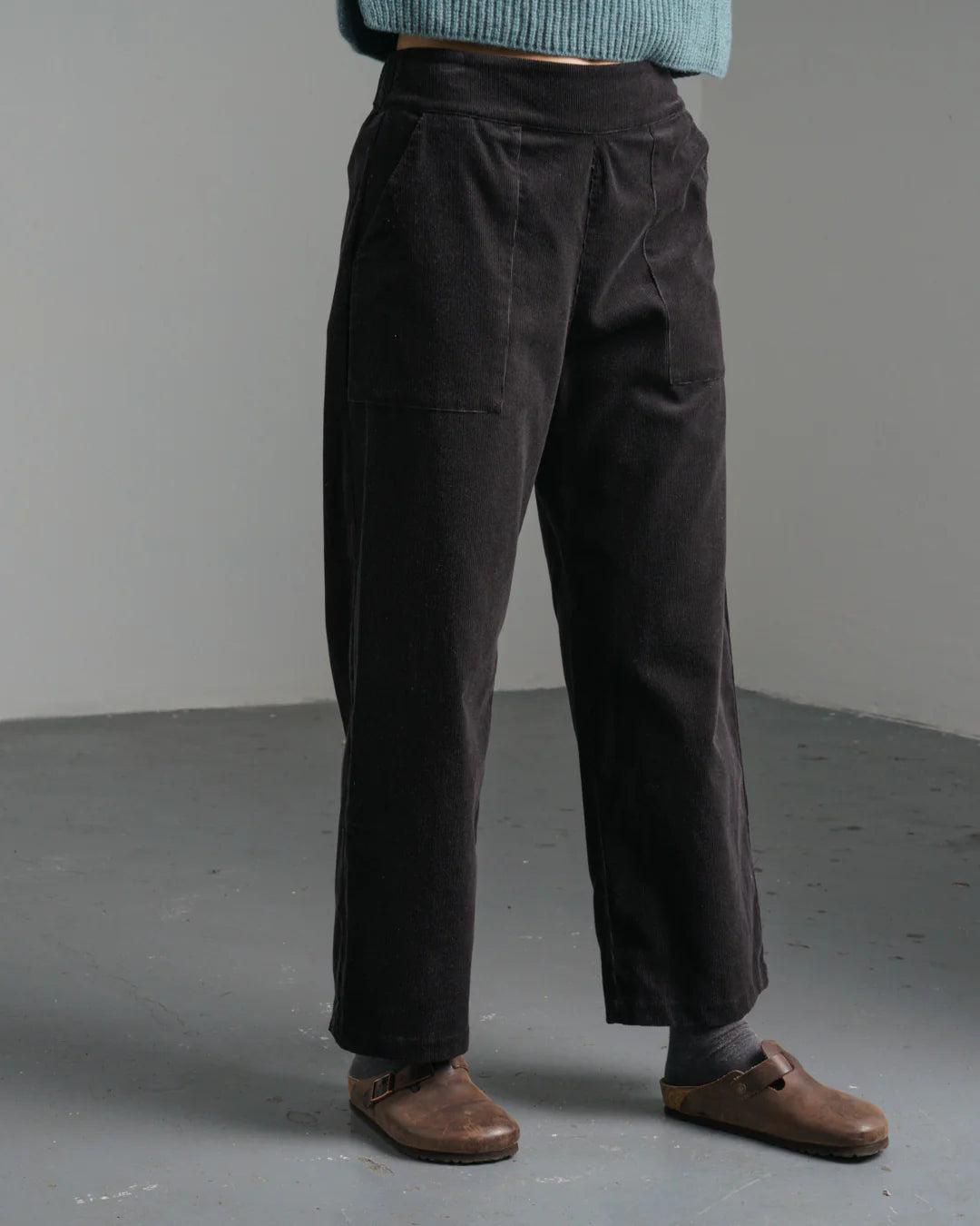 Anna Wide Leg Cord Trousers in Dove Grey