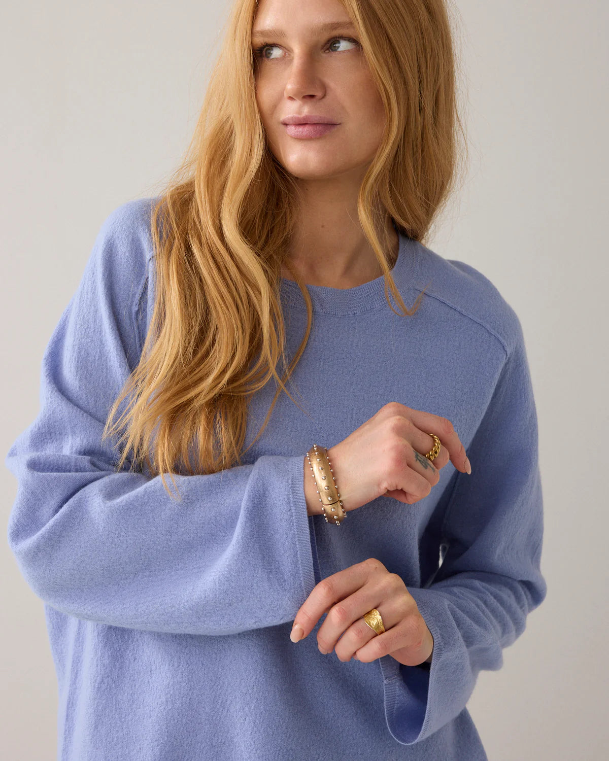 100% Merino Wool Round Neck Jumper in Powder Blue