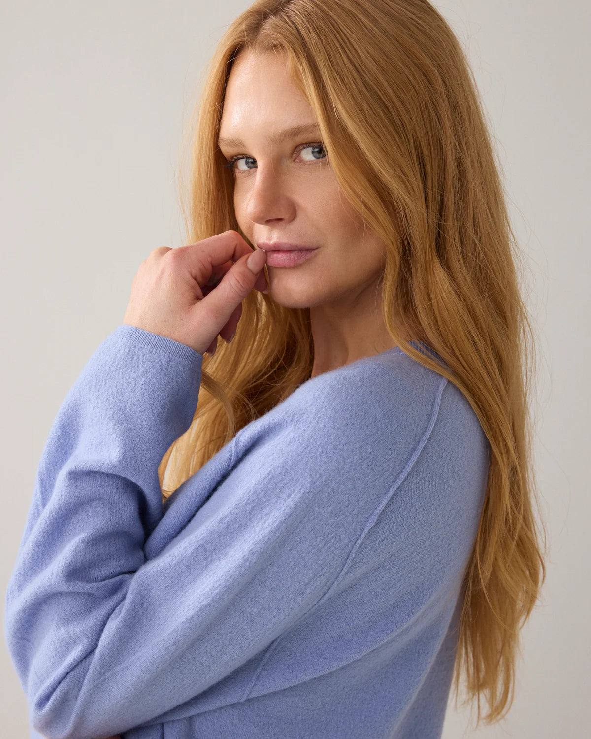 100% Merino Wool Round Neck Jumper in Powder Blue