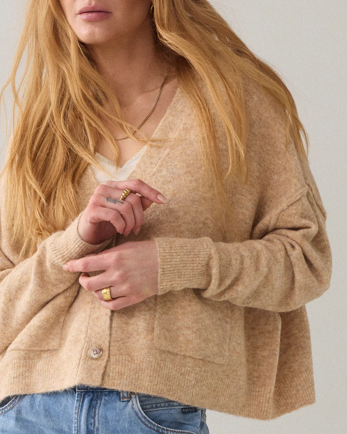 Wool Blend Boxy Cardigan in Yellow/Beige