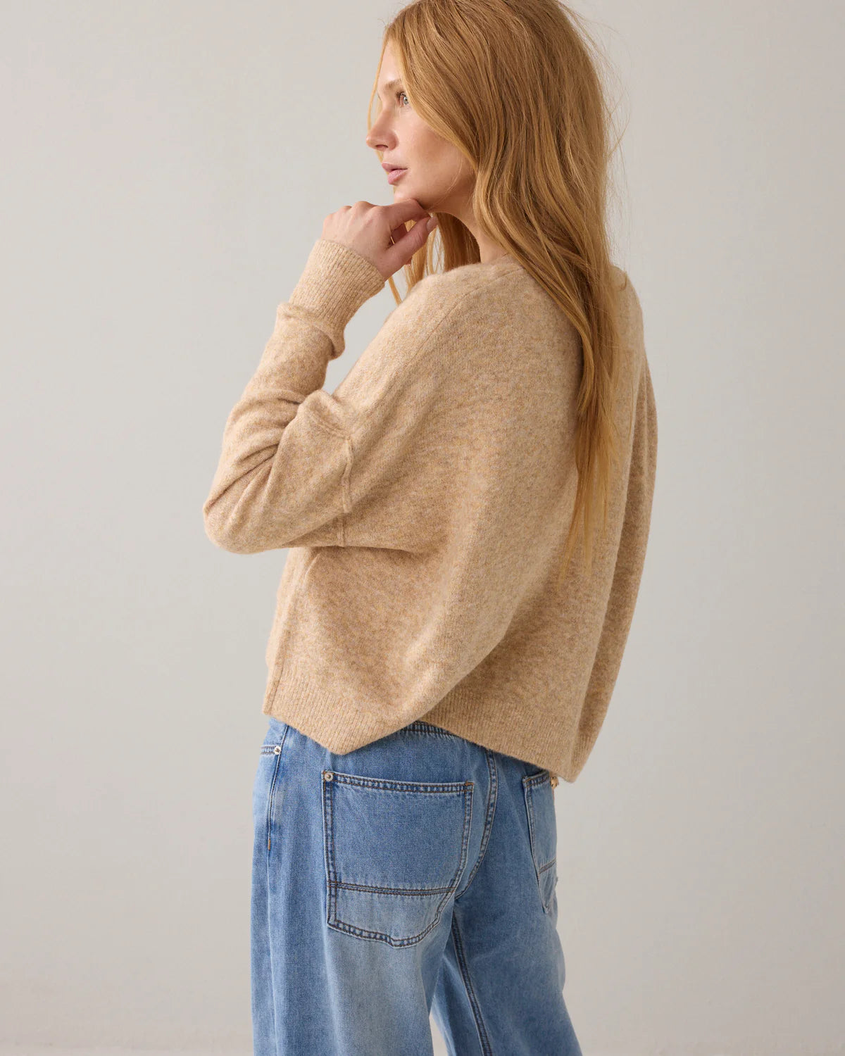 Wool Blend Boxy Cardigan in Yellow/Beige