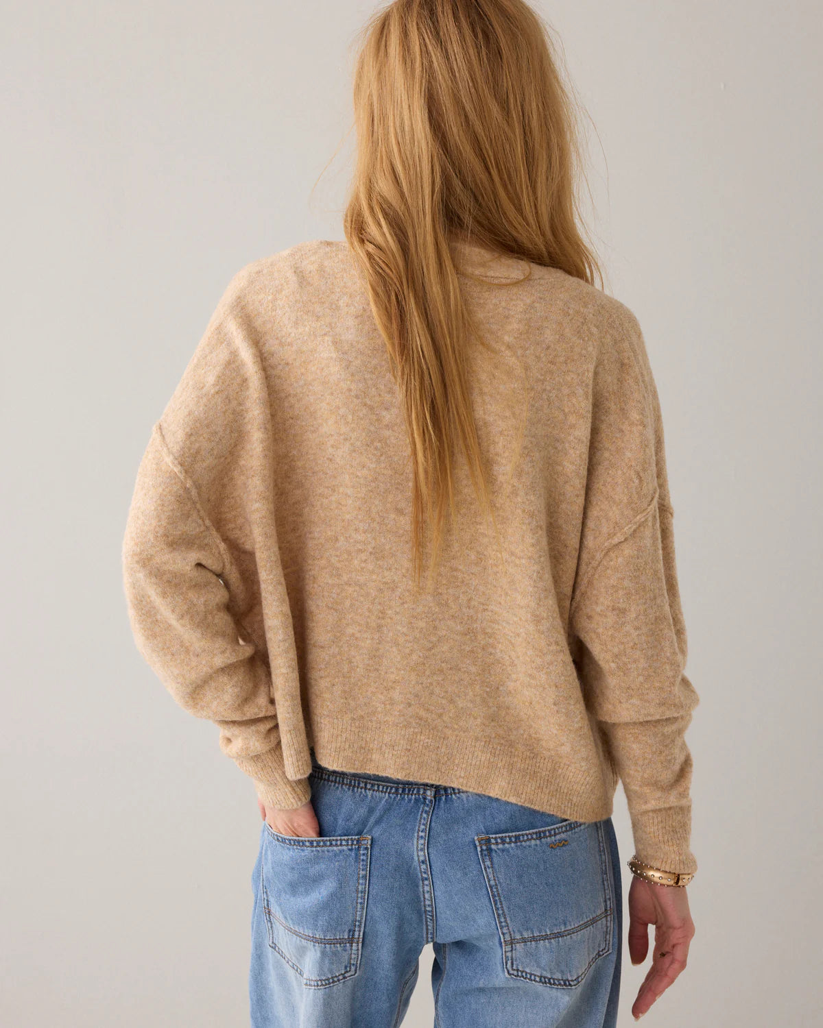Wool Blend Boxy Cardigan in Yellow/Beige