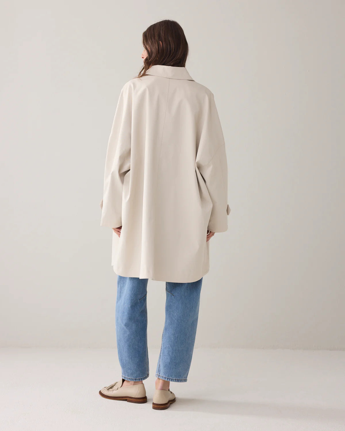 100% Cotton Gabardine Trench Coat in Ivory