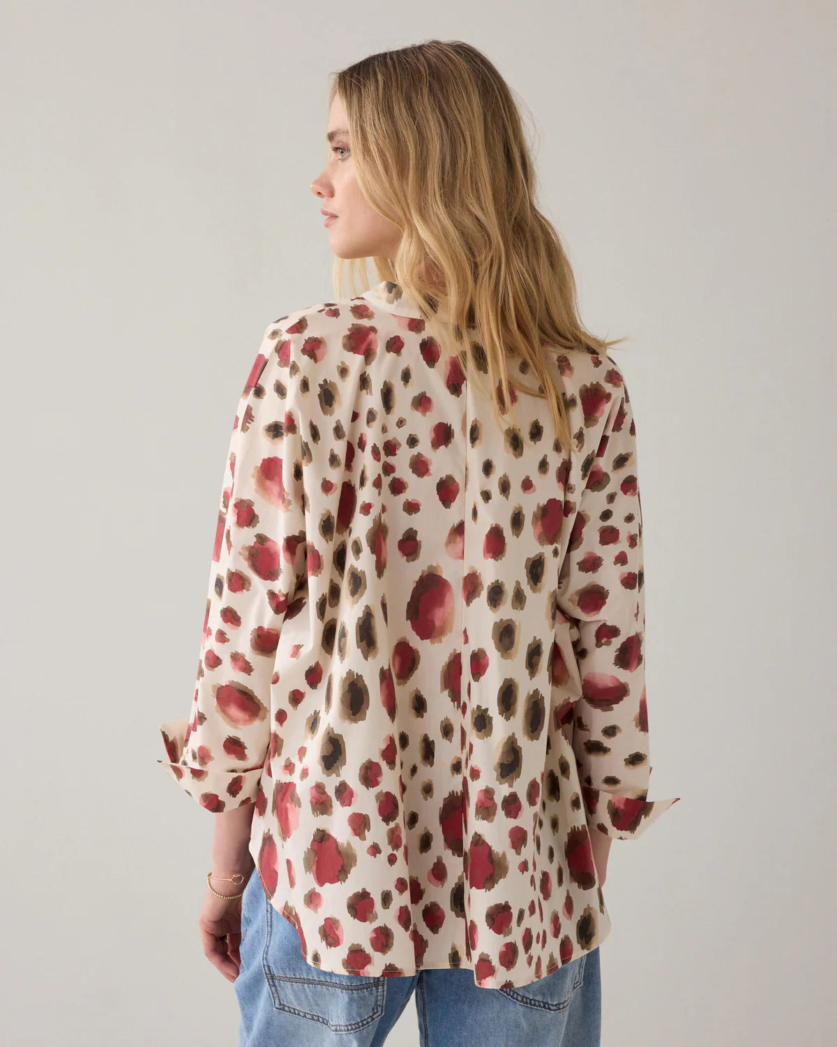 100% Cotton Animal Top in Ivory and Redcurrant