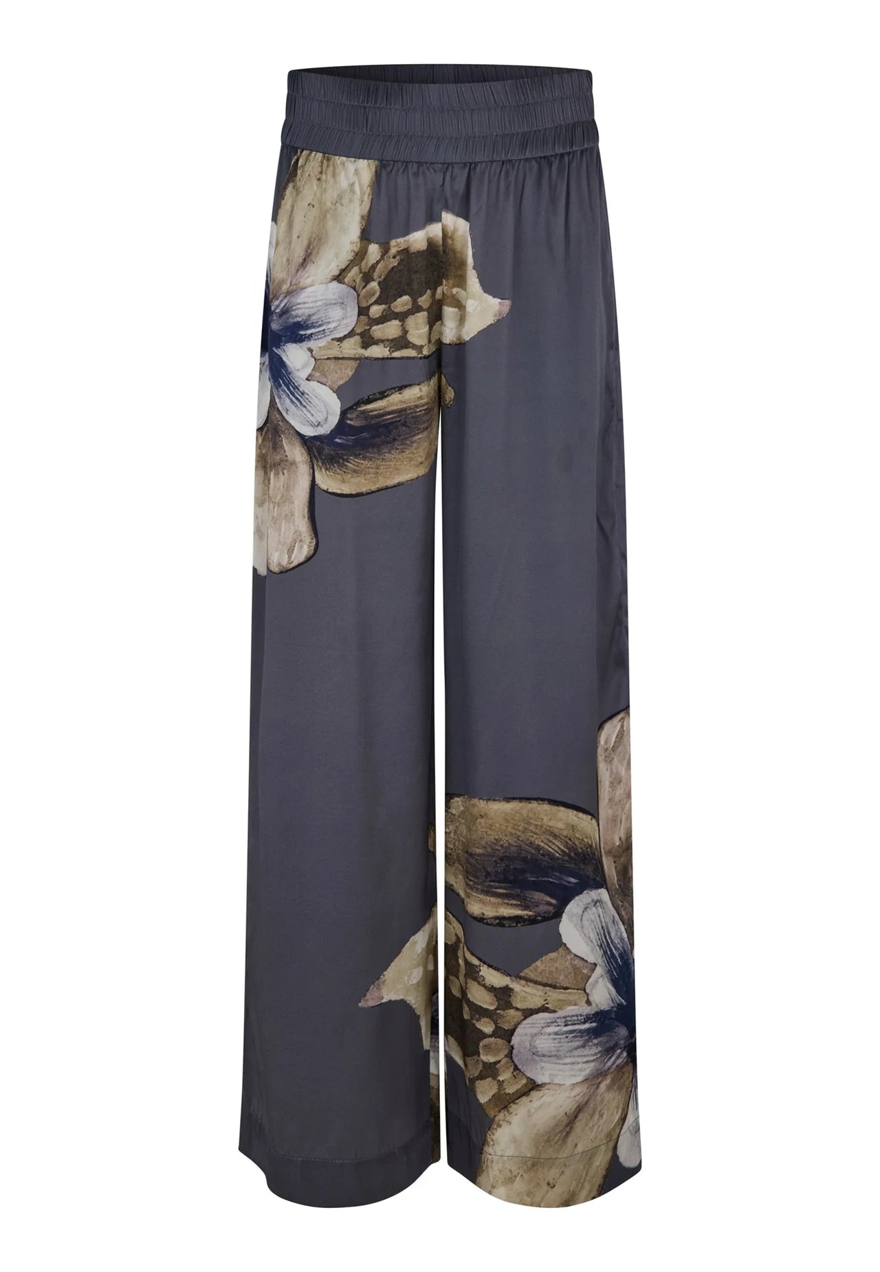 92% Silk Margo Wide Leg Trousers in Belladonna Steel