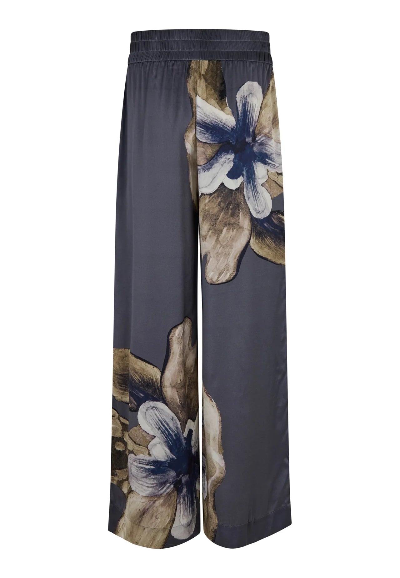 92% Silk Margo Wide Leg Trousers in Belladonna Steel