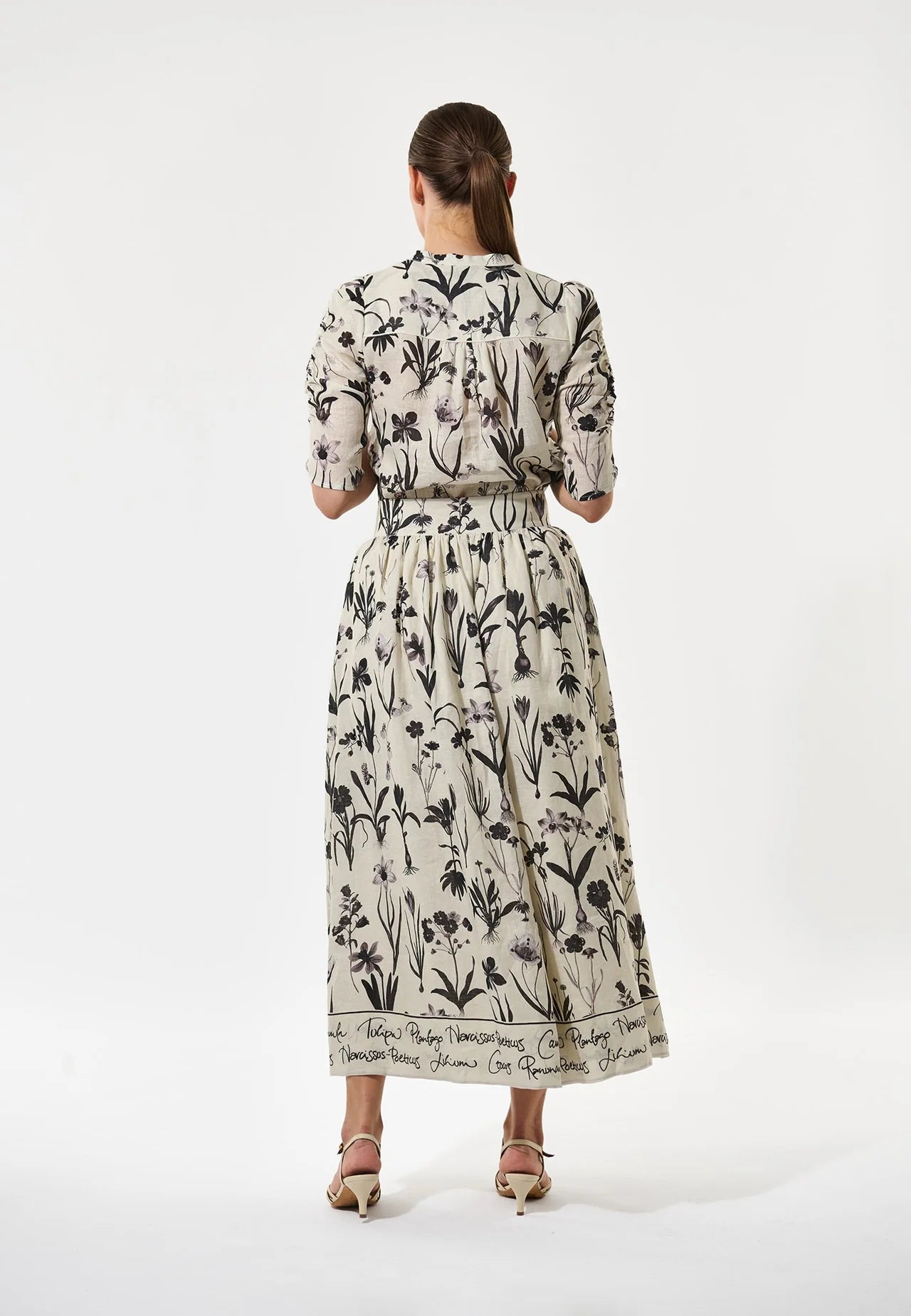 100% Linen Edda Skirt in Botanical Print