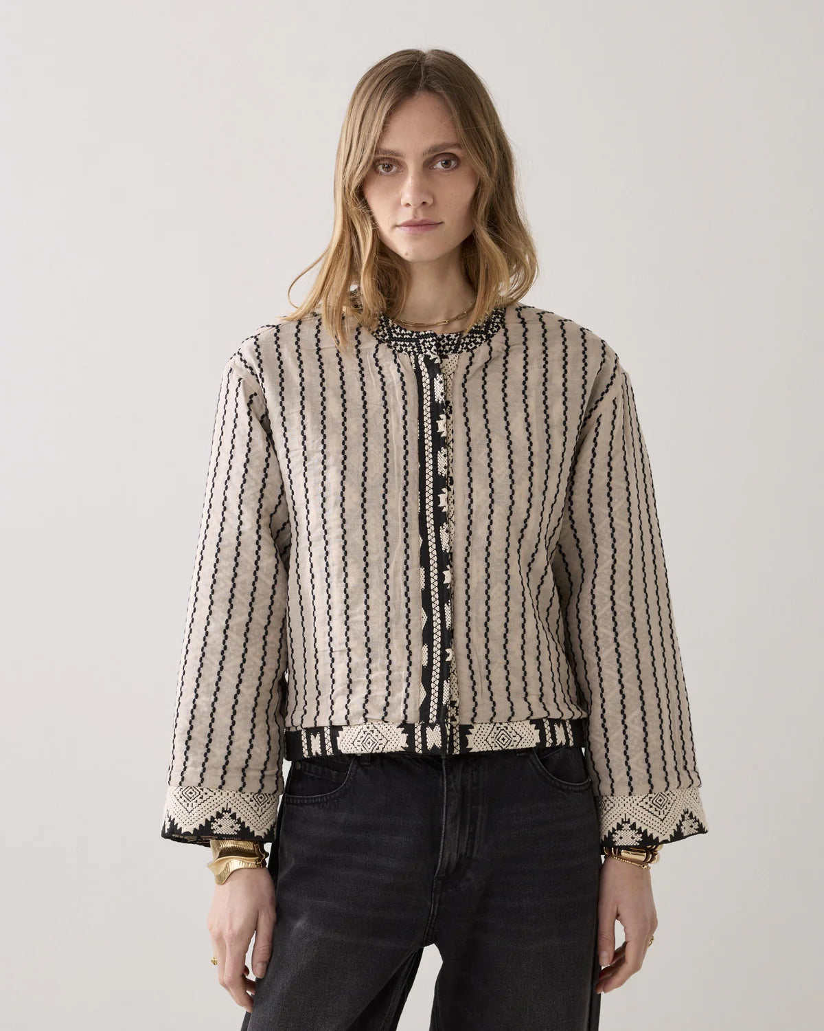 Linen and Cotton Jacket in Ivory and Black