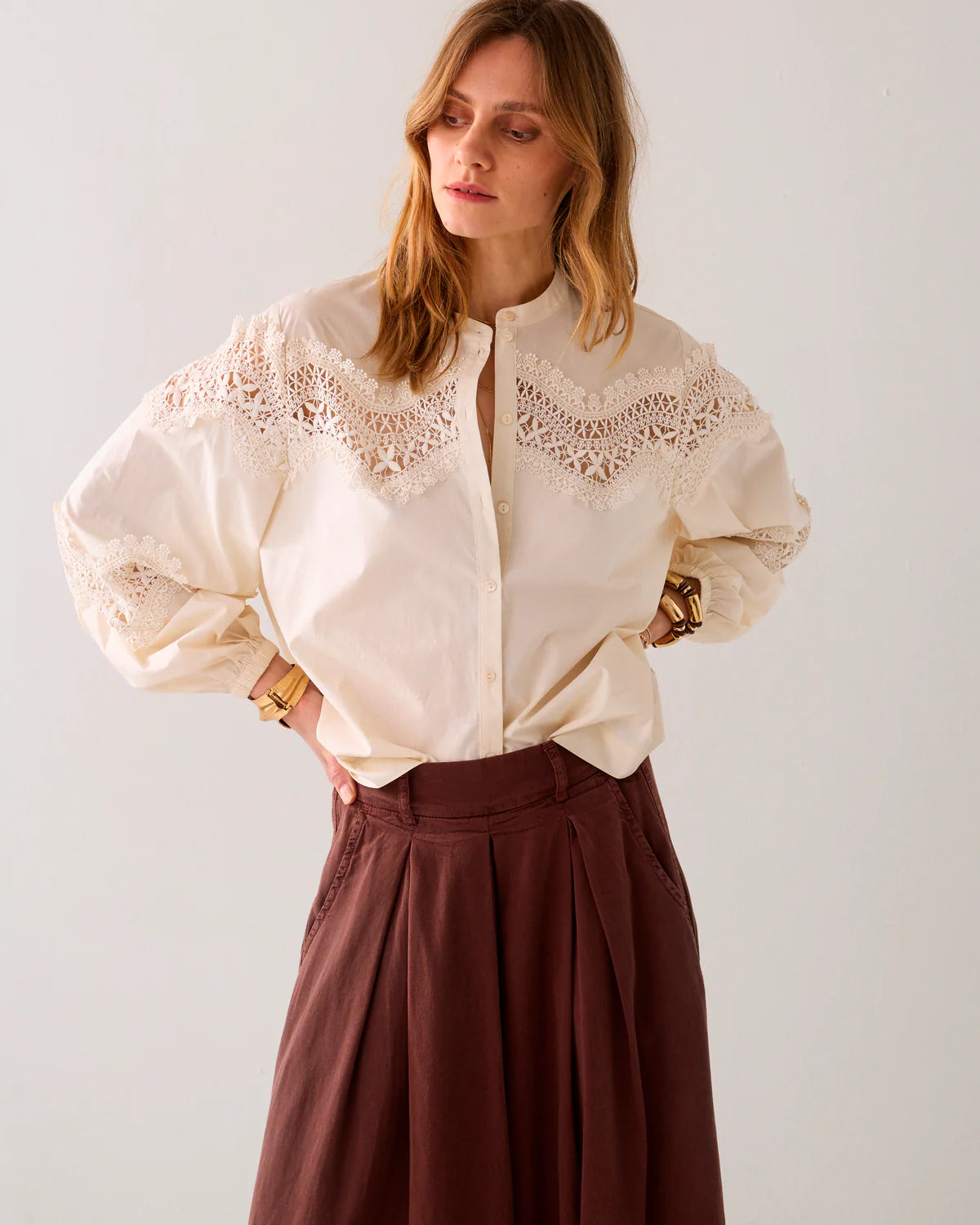 100% Crisp Cotton Poplin Boxy Shirt in Creme