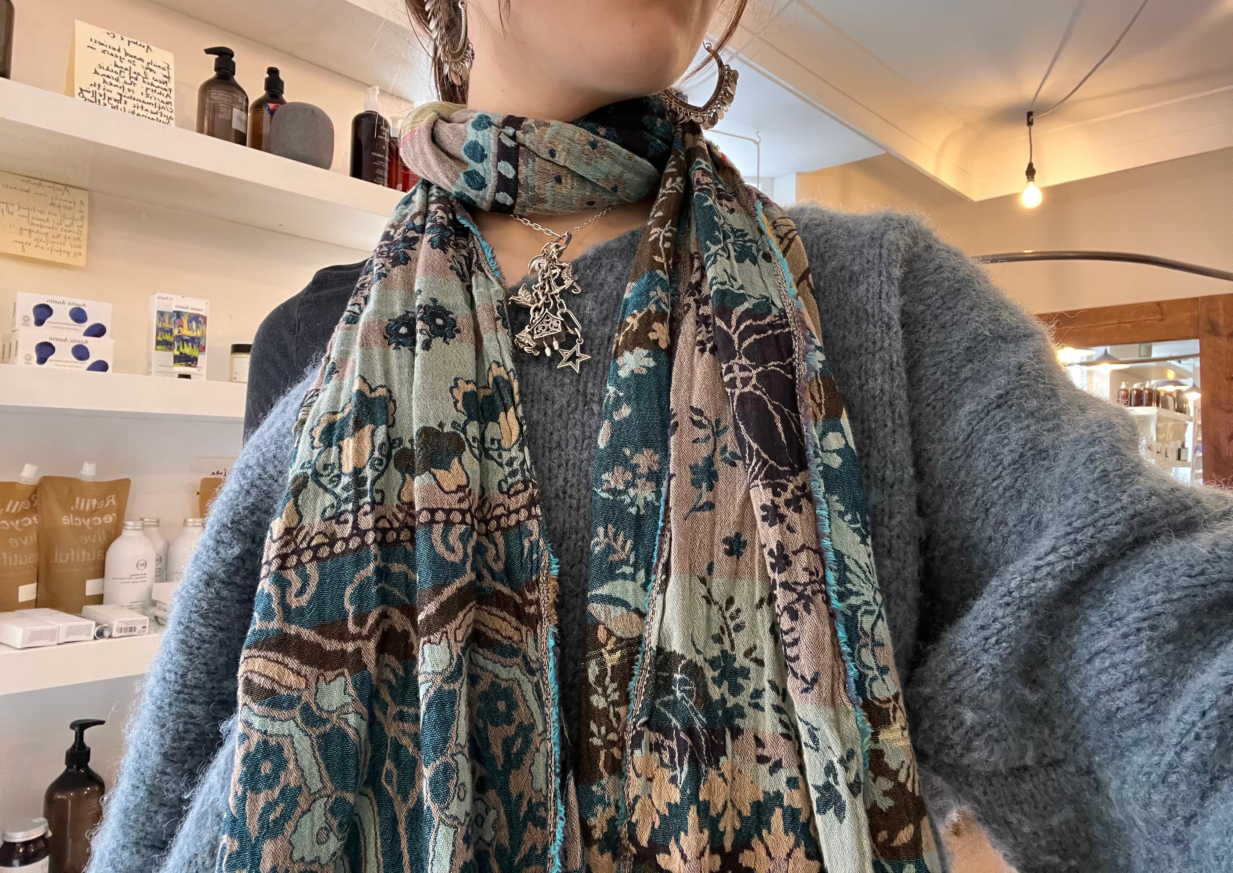 Anoushka Turquoise Jacquard Scarf