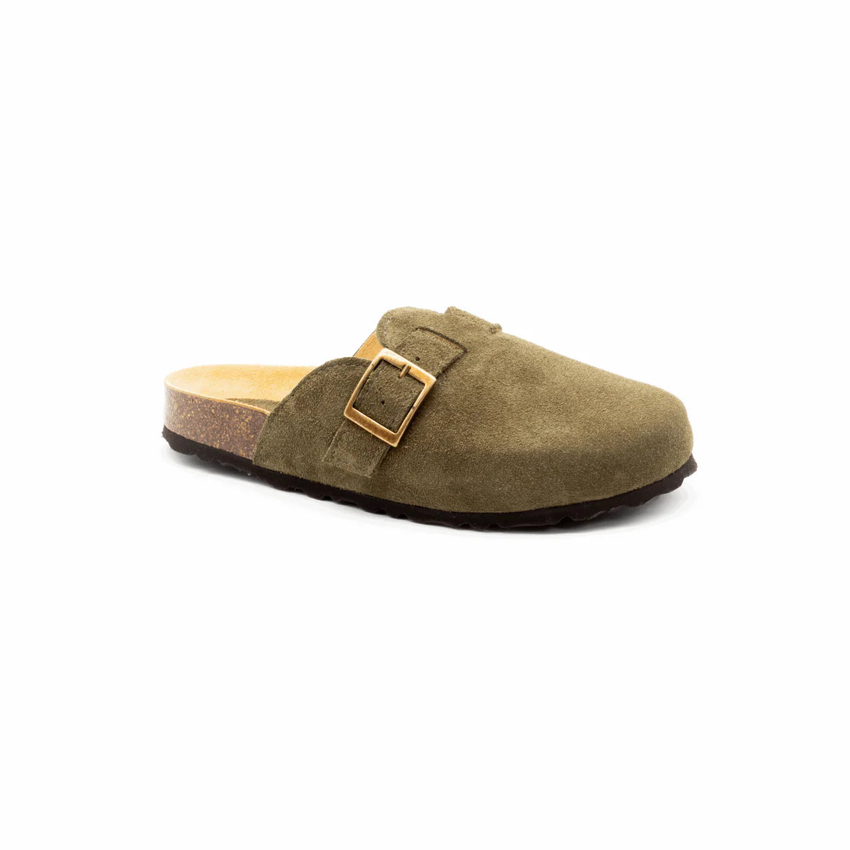 100% Leather Suede Lisbon Clogs in Olive Green