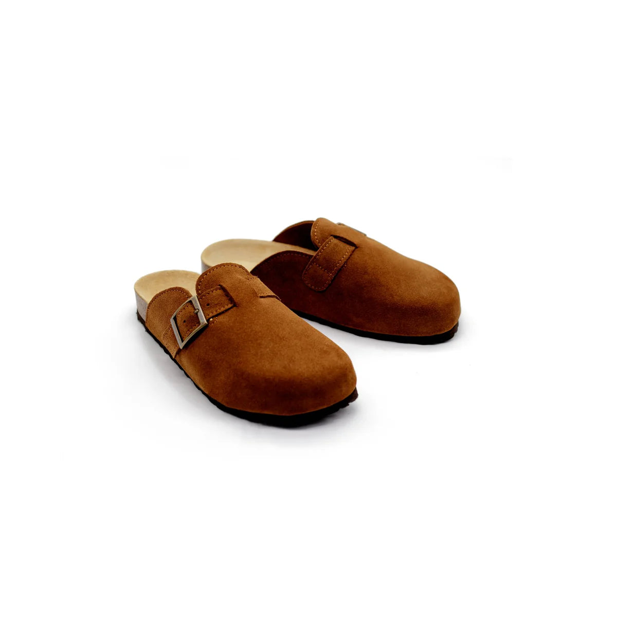 100% Leather Suede Lisbon Clogs in Camel