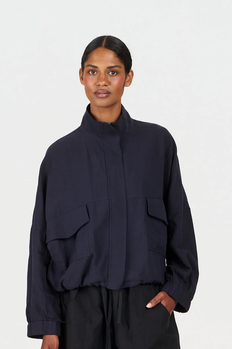 Linen and Cotton Koko Jacket in Dark Navy