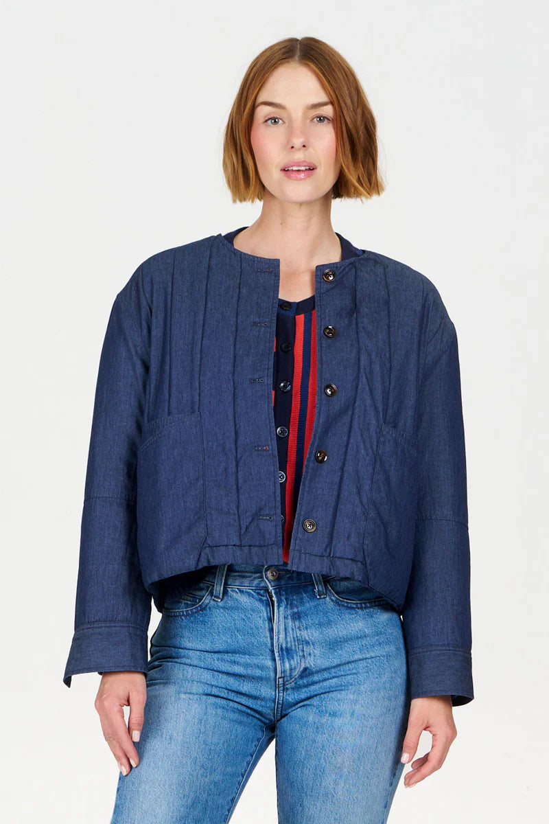 100% Organic Cotton Lottie Jacket in Mid Wash Navy
