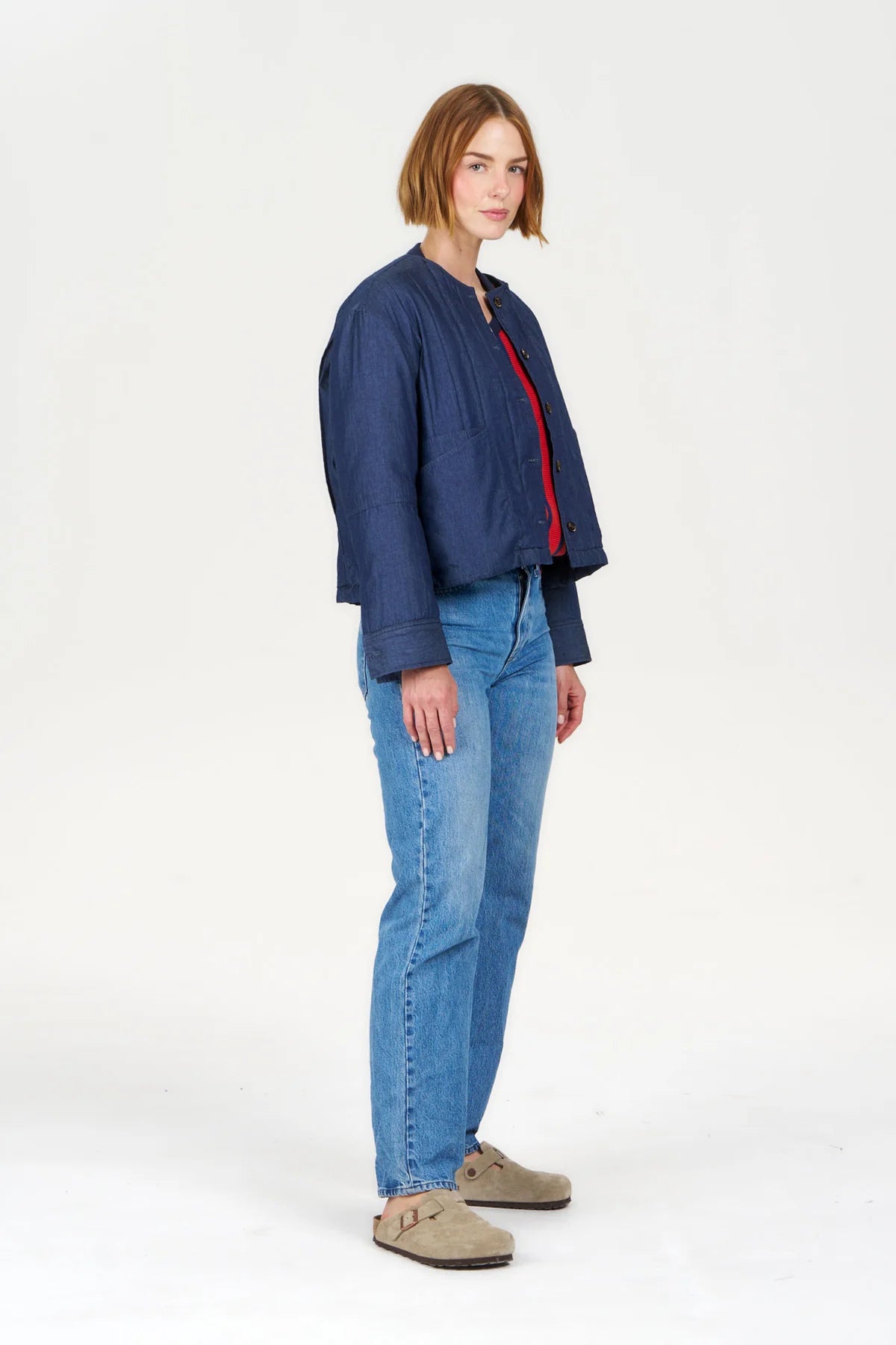 100% Organic Cotton Lottie Jacket in Mid Wash Navy