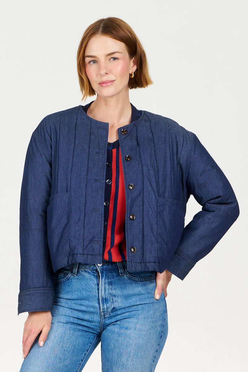 100% Organic Cotton Lottie Jacket in Mid Wash Navy