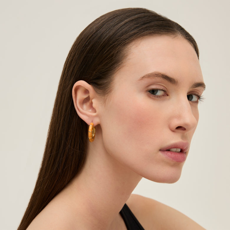 Bo Bambou Mini Email Earrings in Gold and Cream