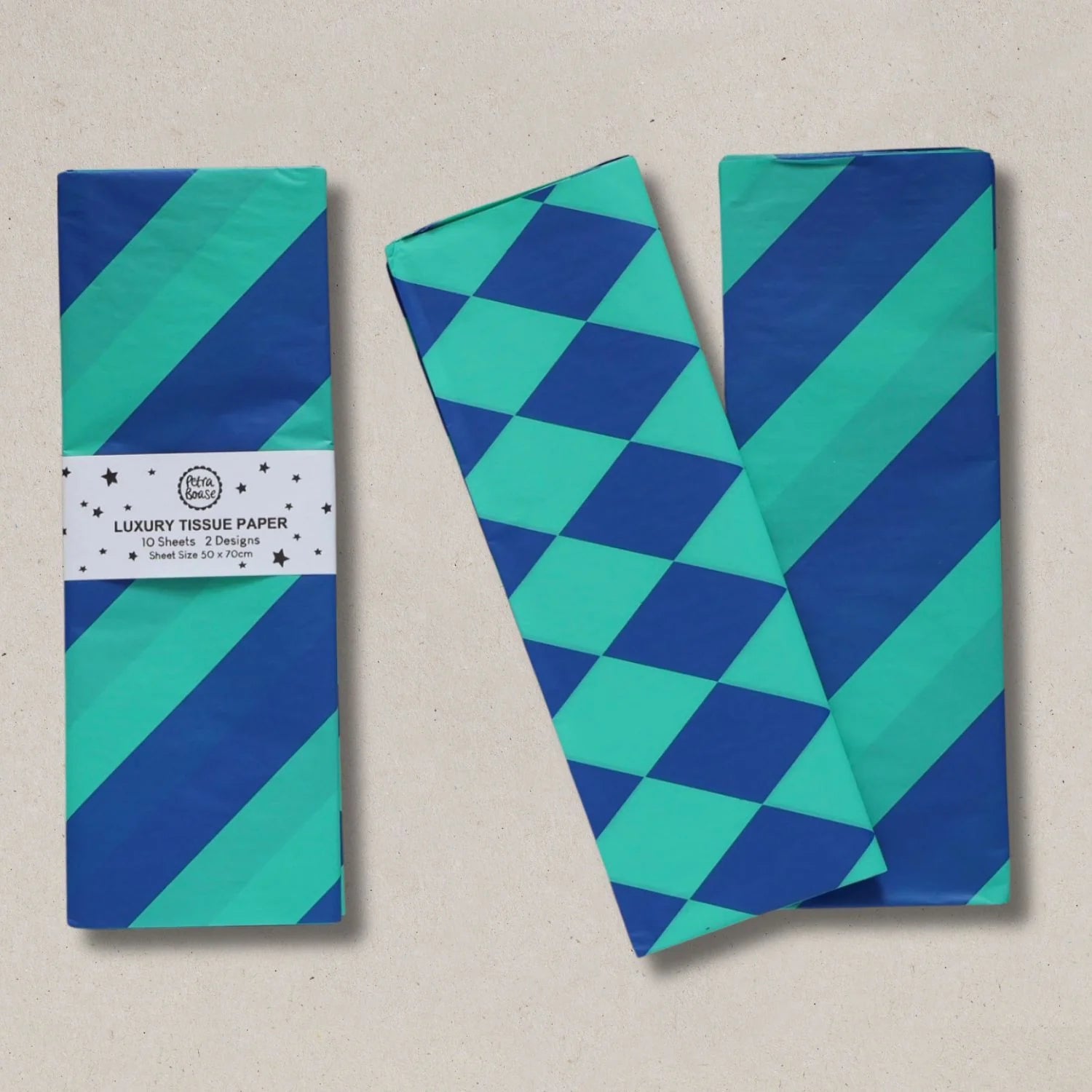 Luxury Tissue Paper - 10 sheets in 2 designs - Cobalt Blue and Jade