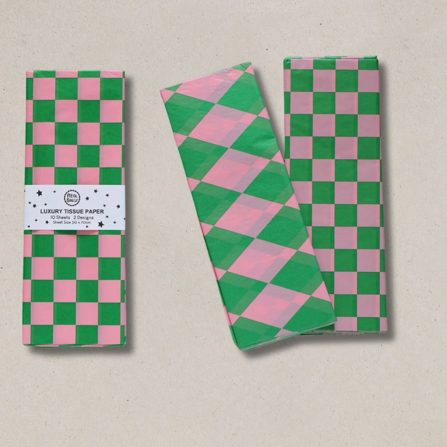 Luxury Tissue Paper - 10 sheets in 2 designs - Green and Pink