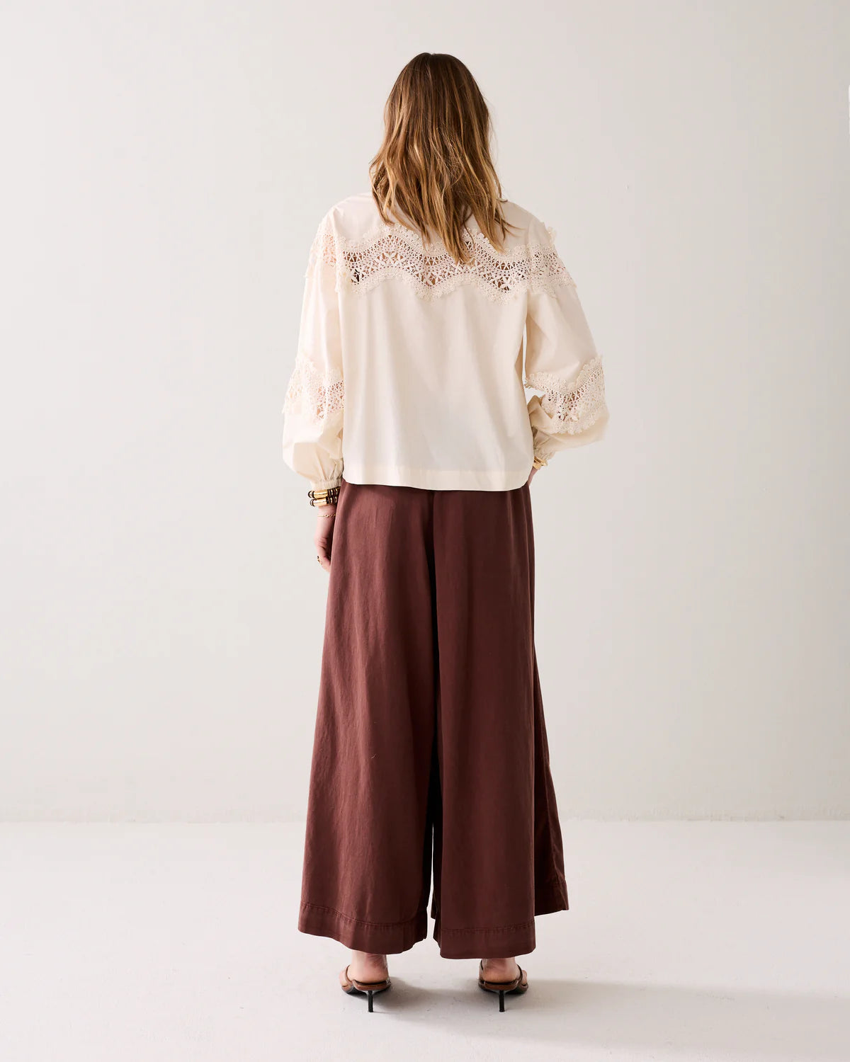 Cotton and Lyocell Wide Legged Culottes in Burgundy Brown