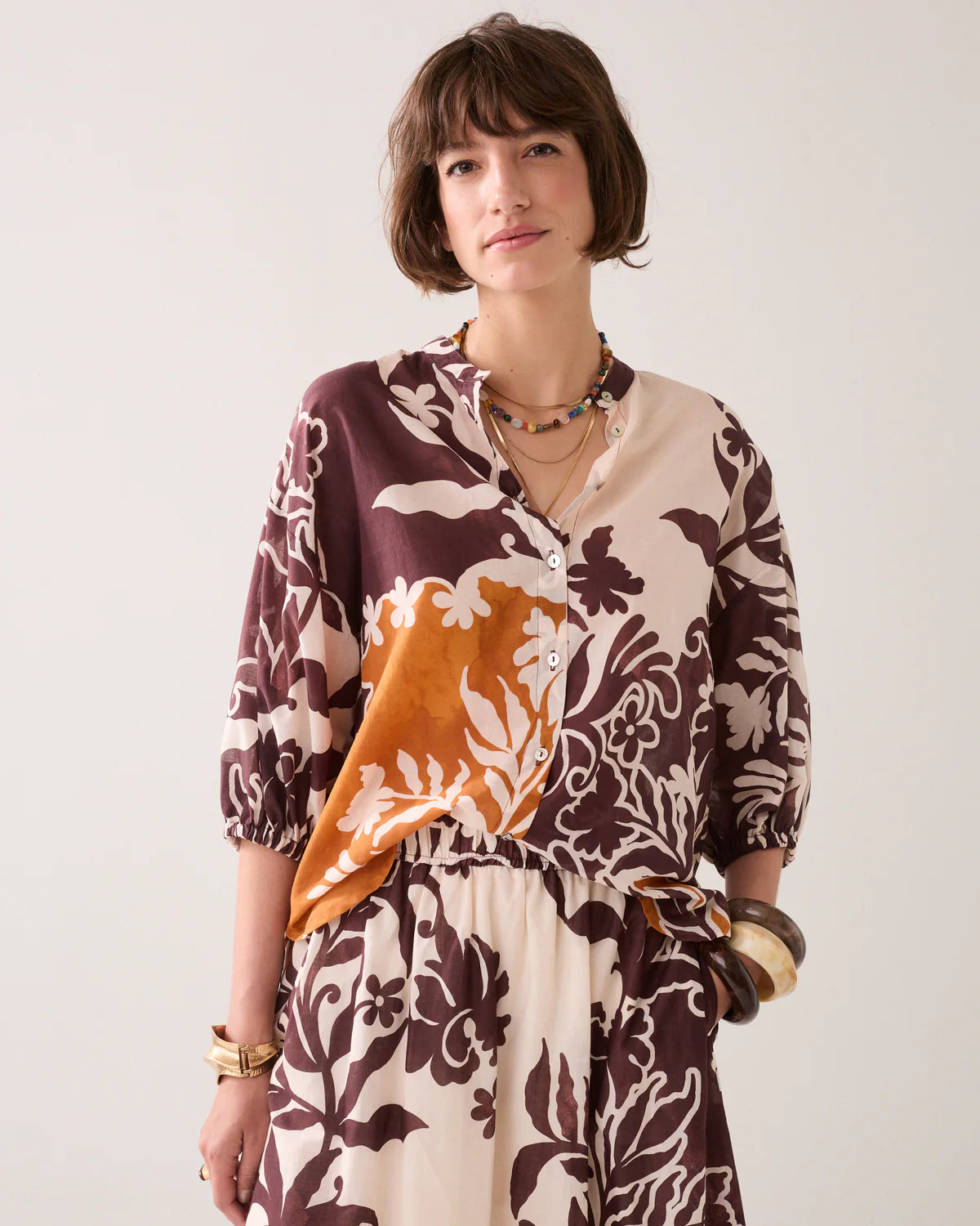 100% Cotton Blouse in Large Floral Print