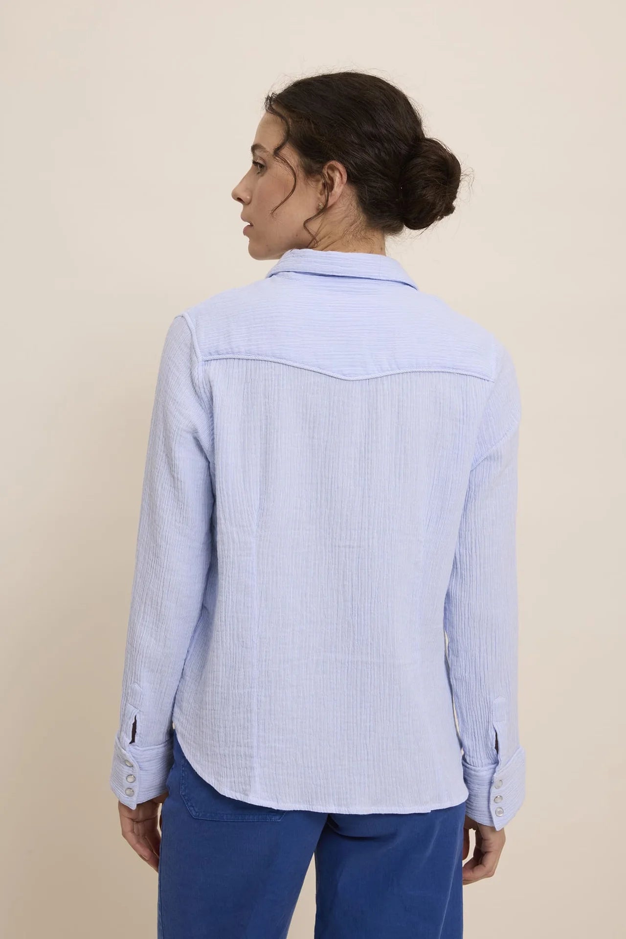 100% Cotton Gauze Cora Long Sleeve Thin Striped Shirt